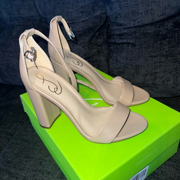 NEW SAM EDELMAN YARO BLOCK HEEL SANDAL CLASSIC NUDE LEATHER SIZE 7 - Picture 1 of 8